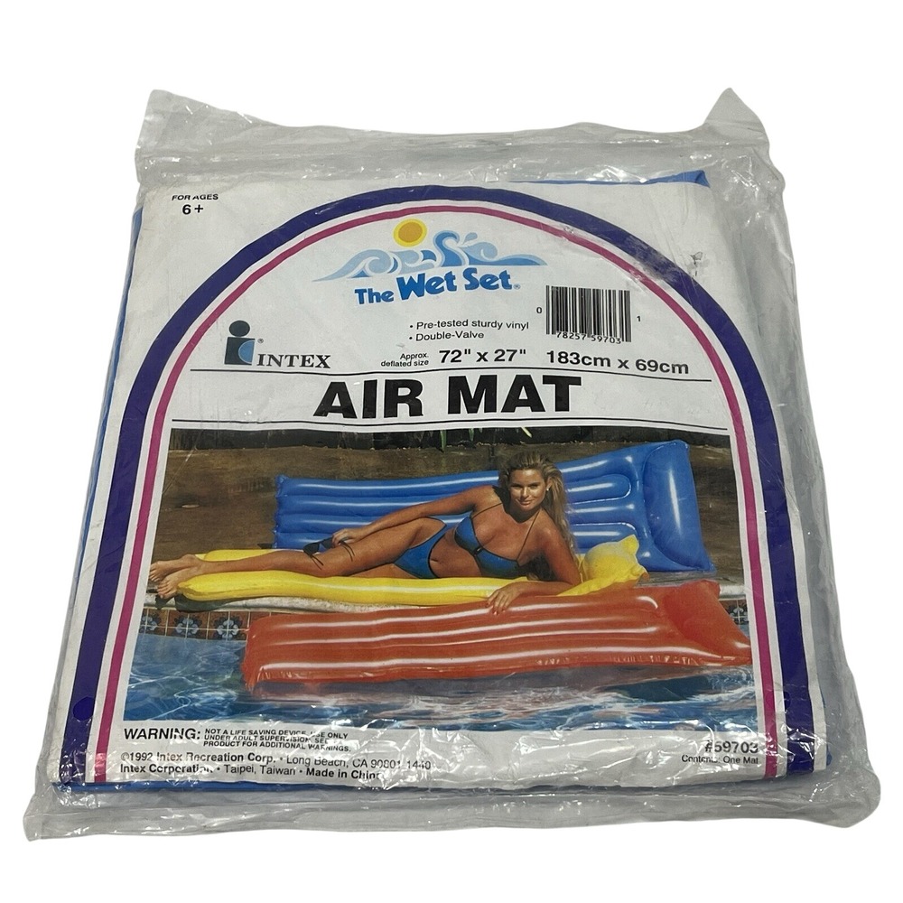Vintage 1992 Intex The Wet Set Blue‎ Vinyl Air Mat Pool Float 72x27 New Retro